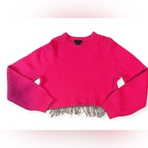 House of Harlow 1960 Pink Sweater with Fringe Hem